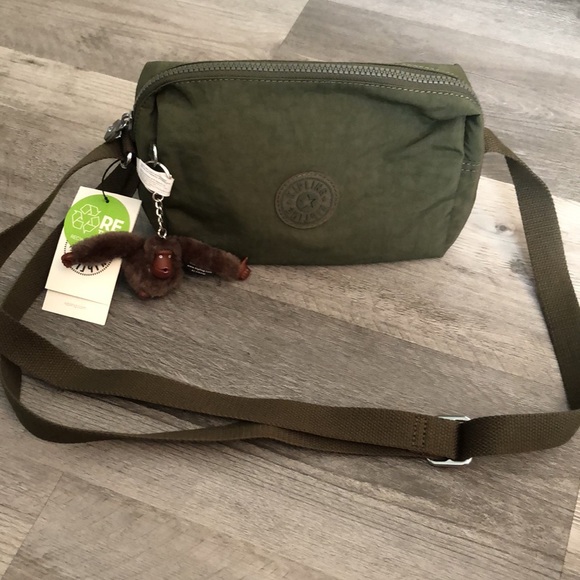 Kipling Colleen 100% Polyester Jaded Green Tonal Crossbody + Monkey Key Chain - Picture 13 of 14